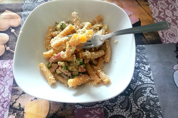 Pasta alla carbonara di carciofi e piselli 2