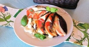 Ventaglio di melanzane ripieno con pomodoro e formaggio Ventaglio di melanzane